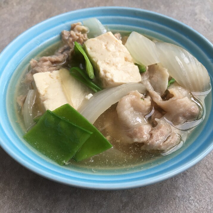 まるさんふりだしde新玉ねぎ肉豆腐煮♪